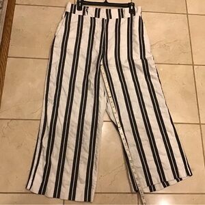 H&M Linen Black and White Striped Wide Leg Pants Sz 12 Resortwear Casual Beach